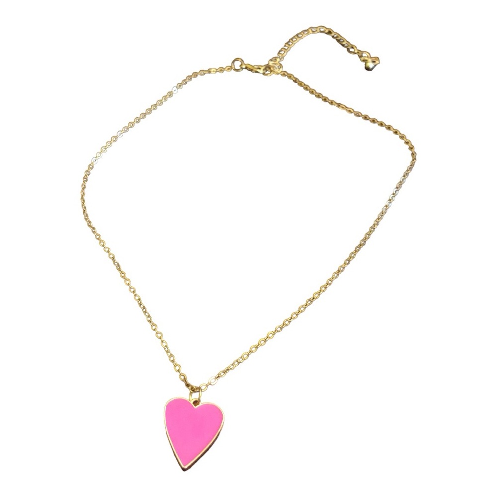 16-20" Adjustable Necklace with Pink/Gold Tone Heart Pendant Gold Tone Women